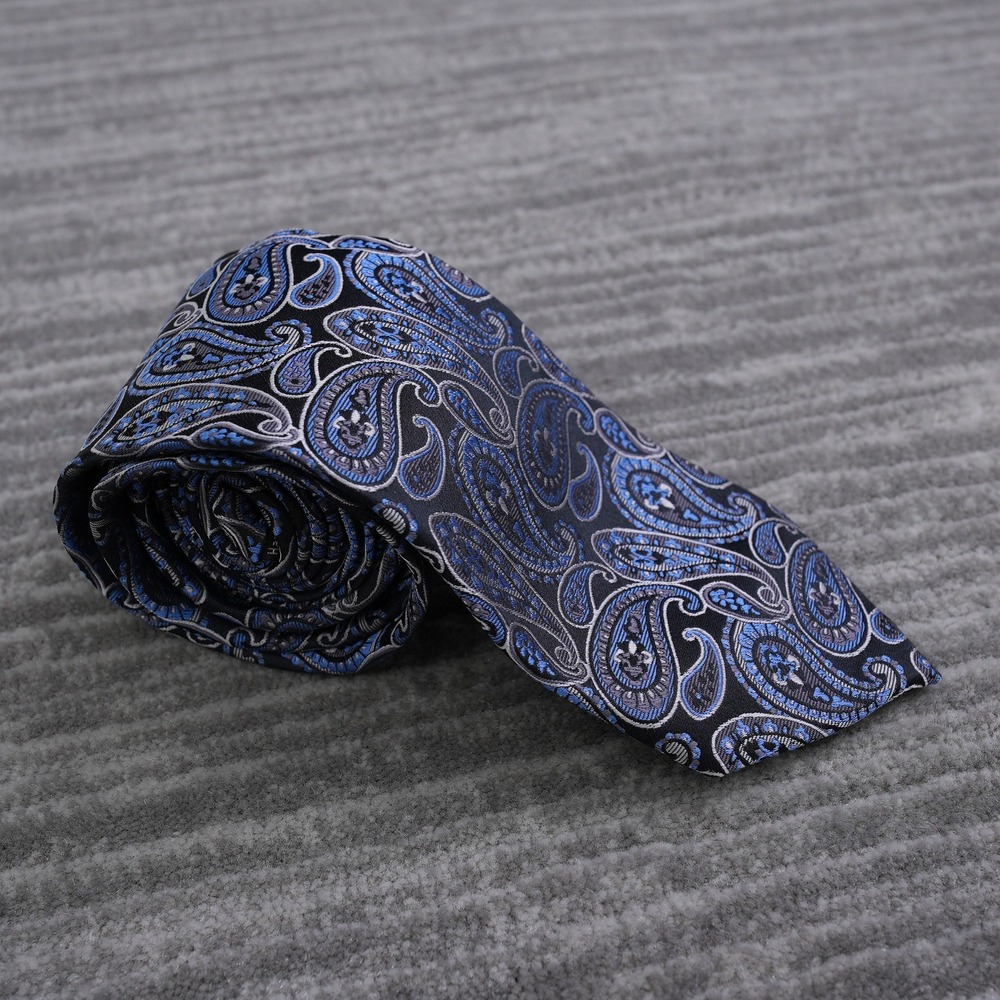Pronto Uomo Mens Blue Black Grey Paisley Hand Made Silk Blend Necktie 63 Inch‎